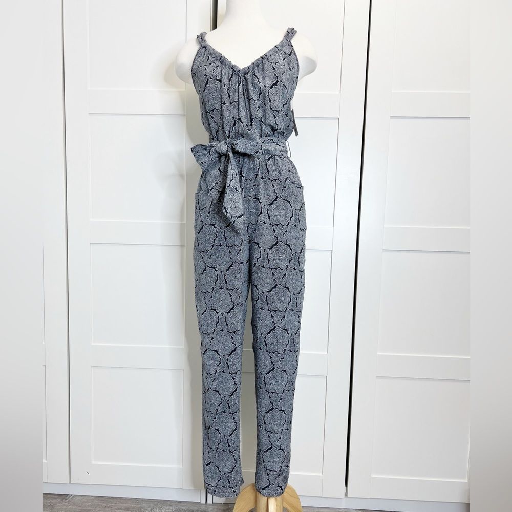 Joie Verne Jumpsuit Caviar Black White Paisley Xs